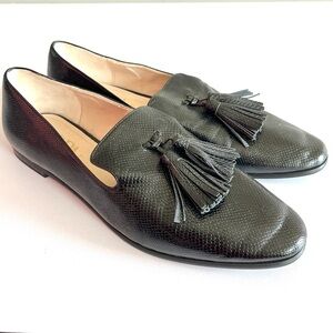 Zara black tasseled loafer shoe womens 41 9.5 croc flats slip on dress 9.5 10